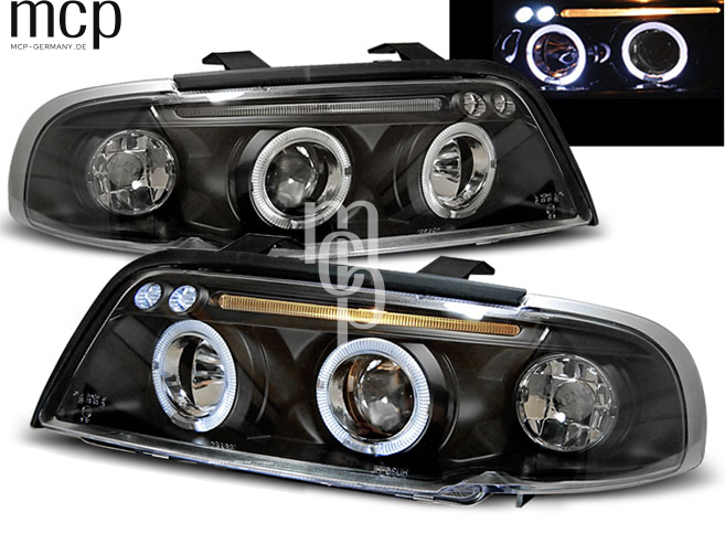 Angel Eyes Scheinwerfer Set für Audi A4 (11/1994 bis 12/1998) in Schwarz – zusätzliche Leuchtansicht