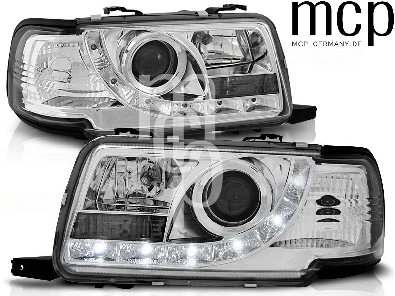 LED Tagfahrlicht Scheinwerfer Set für Audi 80 B4 (09/1991 bis 04/1996) in Chrom