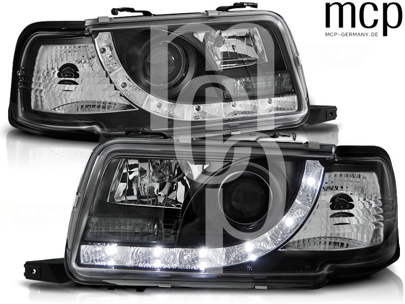 LED Tagfahrlicht Scheinwerfer Set für Audi 80 B4 (09/1991 bis 04/1996) in Schwarz