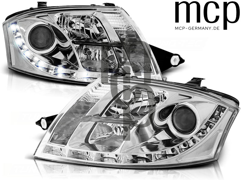 LED Tagfahrlicht Scheinwerfer Set für Audi TT (1999 bis 2006) in Chrom