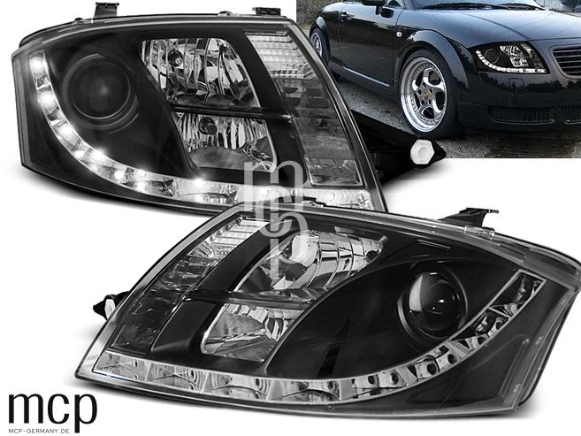 LED Tagfahrlicht Scheinwerfer Set für Audi TT (1999 bis 2005) in Schwarz – zusätzliche Leuchtansicht