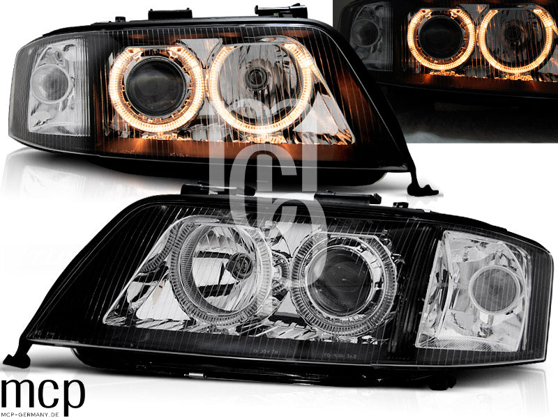 Angel Eyes Scheinwerfer Set für Audi A6 (05/1997 bis 06/2001) in Schwarz
