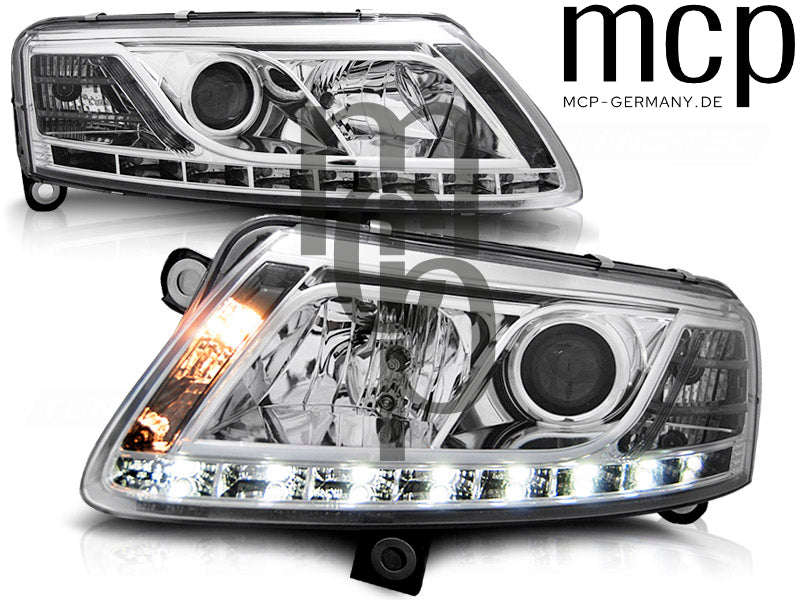Xenon Scheinwerfer Set für Audi A6 C6 (04/2004 bis 2008) in Chrom mit LED Tagfahrlicht