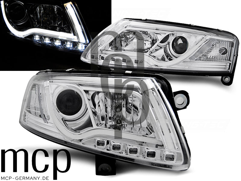 LED Tagfahrlicht Scheinwerfer Set für Audi A6 C6 (04/2004 bis 2008) in Chrom