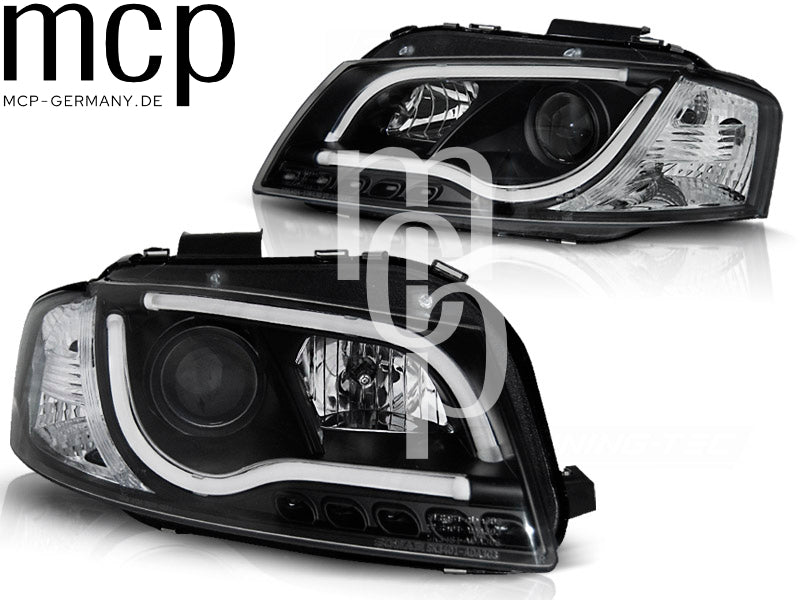 LED Tagfahrlicht Scheinwerfer Set für Audi A3 8P (2003 bis 2008) in Schwarz