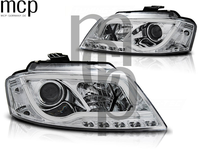 LED Tagfahrlicht Scheinwerfer Set für Audi A3 8P (2008 bis 2012) in Chrom