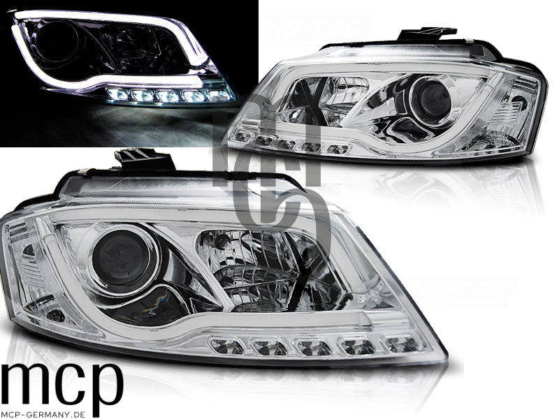 LED Tagfahrlicht Scheinwerfer Set für Audi A3 8P (2008 bis 2012) in Chrom