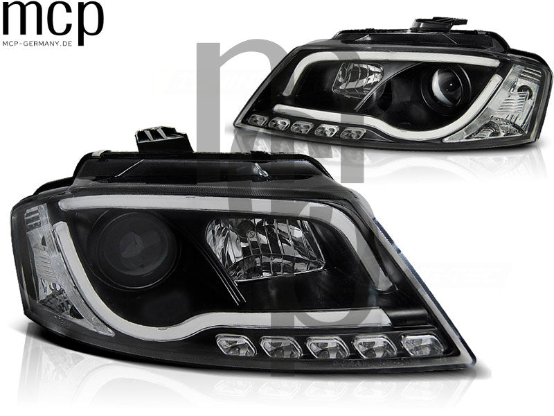 LED Tagfahrlicht Scheinwerfer Set für Audi A3 8P (2008 bis 2012) in Schwarz