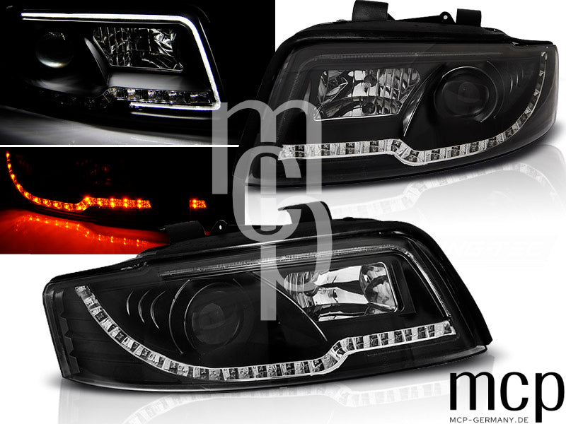 LED Tagfahrlicht Scheinwerfer Set für Audi A4 (10/2000 bis 10/2004) in Schwarz
