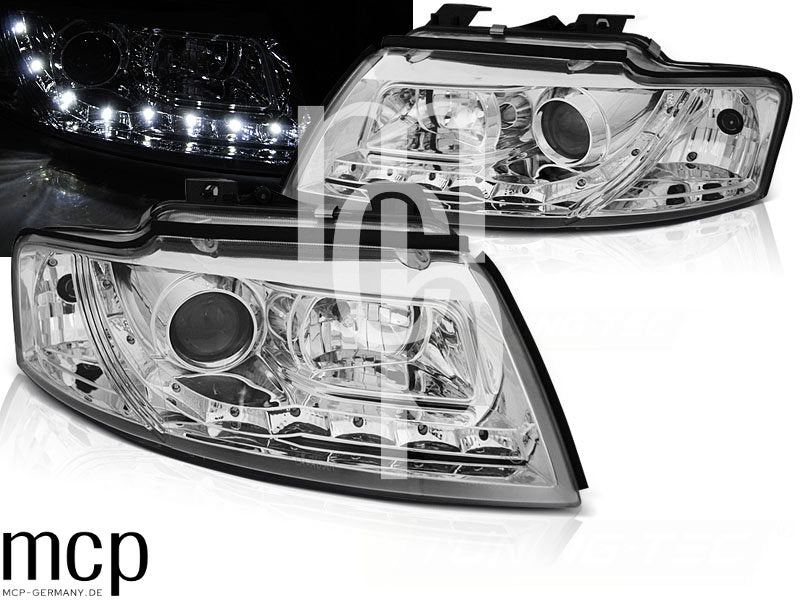 LED Tagfahrlicht Scheinwerfer Set für Audi A4 B6 Cabrio (2002 bis 2006) in Chrom