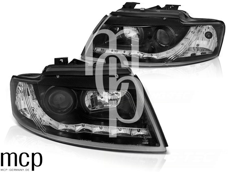 LED Tagfahrlicht Scheinwerfer Set für Audi A4 B6 Cabrio (2002 bis 2006) in Schwarz