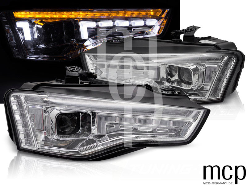 Xenon Scheinwerfer Set für Audi A5 (2011 bis 2016) in Chrom mit LED Tagfahrlicht und dynamischem LED Blinker