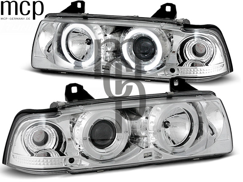 Angel Eyes Scheinwerfer Set für BMW 3er E36 Limousine (12/1990 bis 08/1999) / Compact / Touring in Chrom