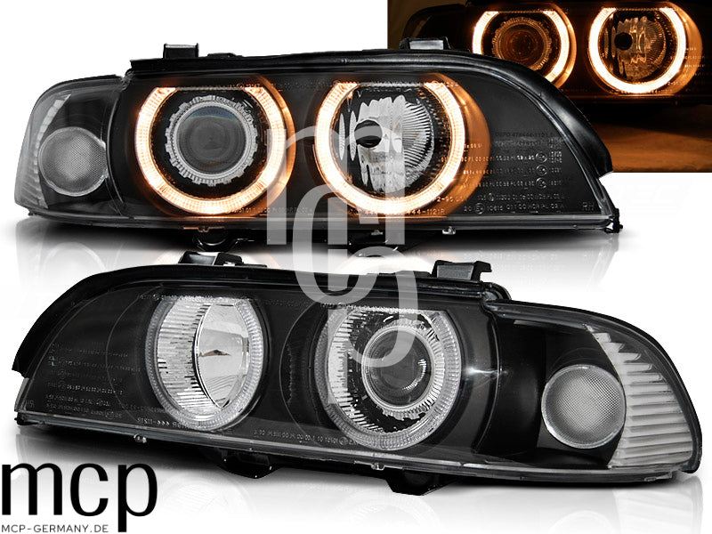 Xenon Angel Eyes Scheinwerfer Set für BMW 5er E39 (09/1995 bis 06/2003) in Schwarz
