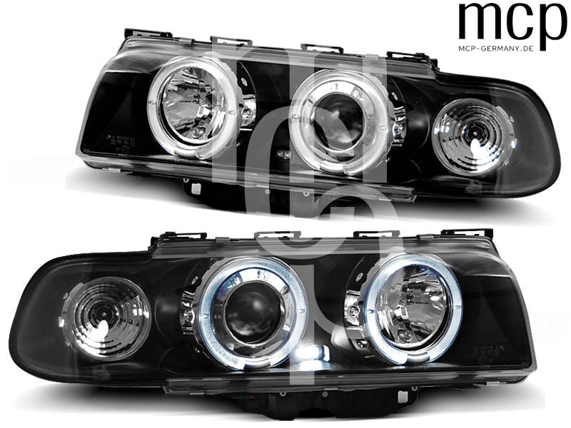 Angel Eyes Scheinwerfer Set für BMW 7er E38 (06/1994 bis 08/1998) in Schwarz