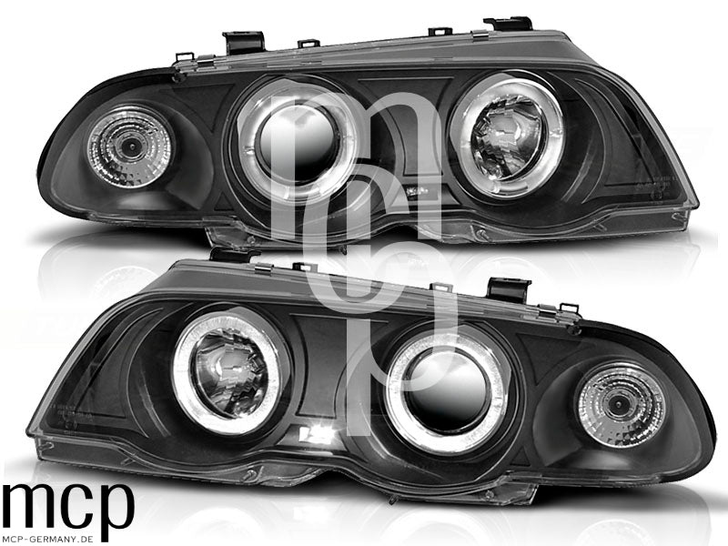Angel Eyes Scheinwerfer Set für BMW 3er E46 Limousine / Touring (05/1998 bis 08/2001) in Schwarz