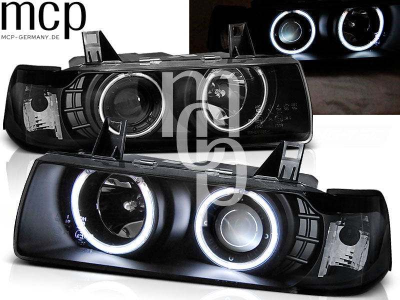 CCFL Angel Eyes Scheinwerfer Set für BMW 3er E36 Limousine (12/1990 bis 08/1999) / Compact / Touring in Schwarz