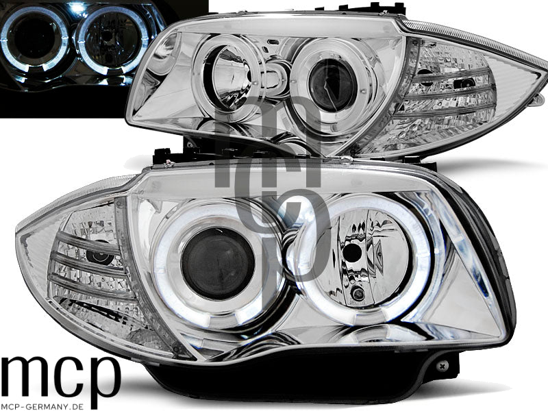 Angel Eyes Scheinwerfer Set für BMW 1er E81/E82/E87/E88 (2004 bis 2011) in Chrom – weitere Ansicht