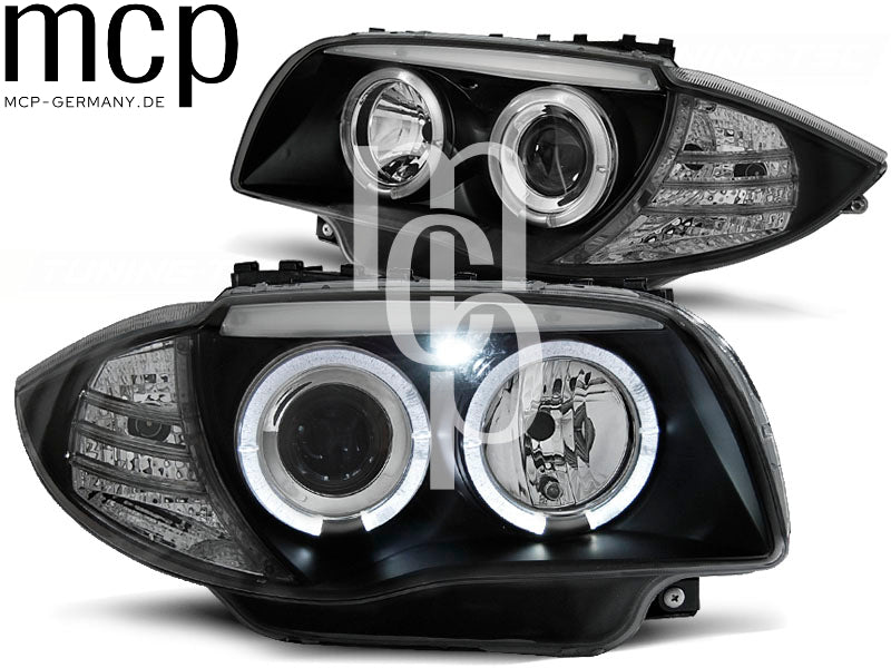 Angel Eyes Scheinwerfer Set für BMW 1er E81/E82/E87/E88 in Schwarz