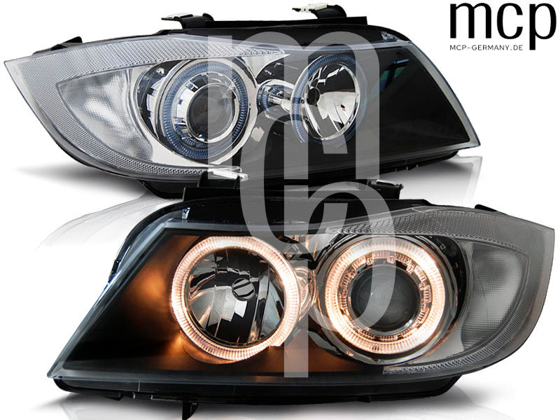 Angel Eyes Scheinwerfer Set für BMW 3er E90/E91 (2005 bis 2008) in Schwarz – weitere Produktansicht