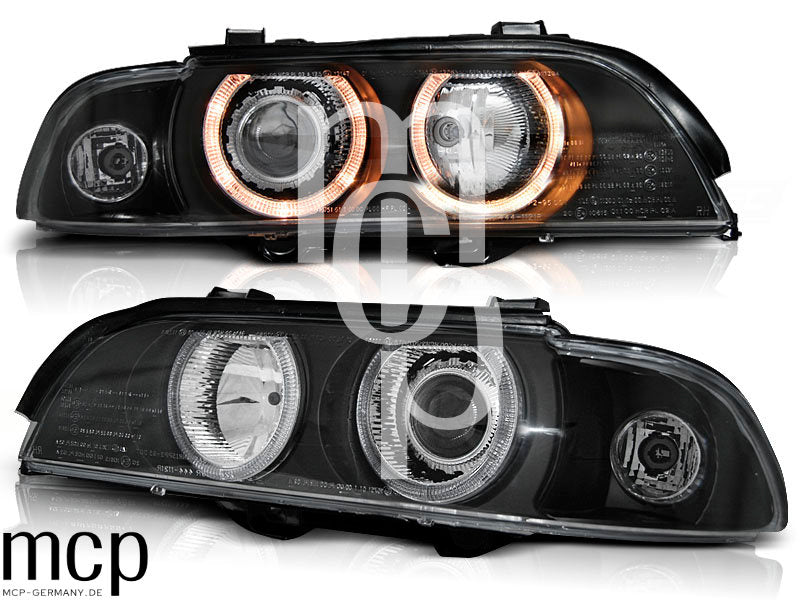 Xenon Angel Eyes Scheinwerfer Set für BMW 5er E39 (09/1995 bis 06/2003) in Schwarz