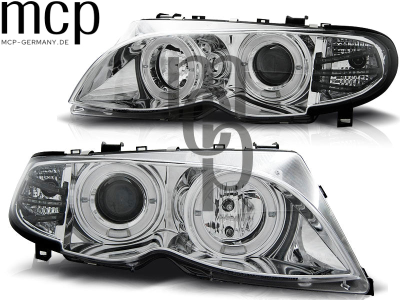 Angel Eyes Scheinwerfer Set für BMW 3er E46 Limousine / Touring (2001 bis 2005) in Chrom – weitere Produktansicht