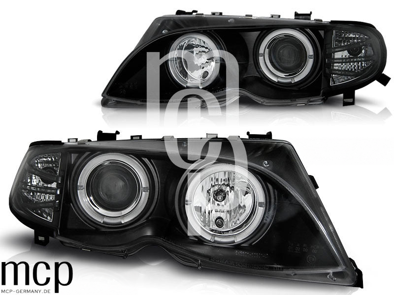 Angel Eyes Scheinwerfer Set für BMW 3er E46 Limousine / Touring (09/2001 bis 03/2005) in Schwarz – weitere Produktansicht