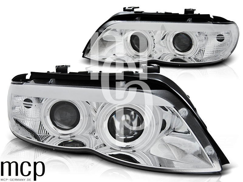 Xenon Angel Eyes Scheinwerfer Set für BMW X5 E53 (11/2003 bis 2006) in Chrom