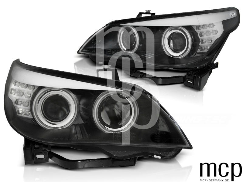 CCFL Angel Eyes Scheinwerfer Set für BMW 5er E60/E61 (2003 bis 2007) in Schwarz