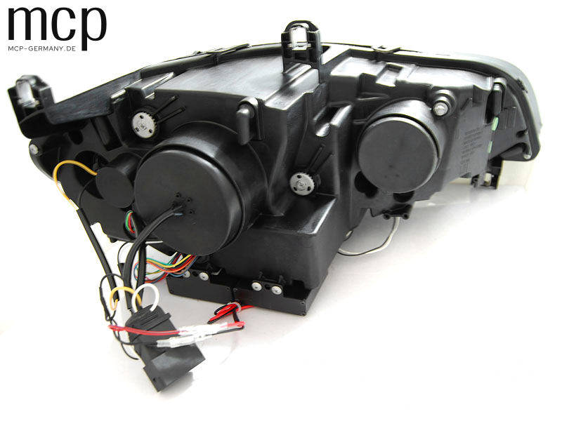 Xenon LED Angel Eyes Scheinwerfer Set für BMW X5 E70 (2007 bis 2010) in Schwarz – MCP Zusatz 04 Rueckansicht