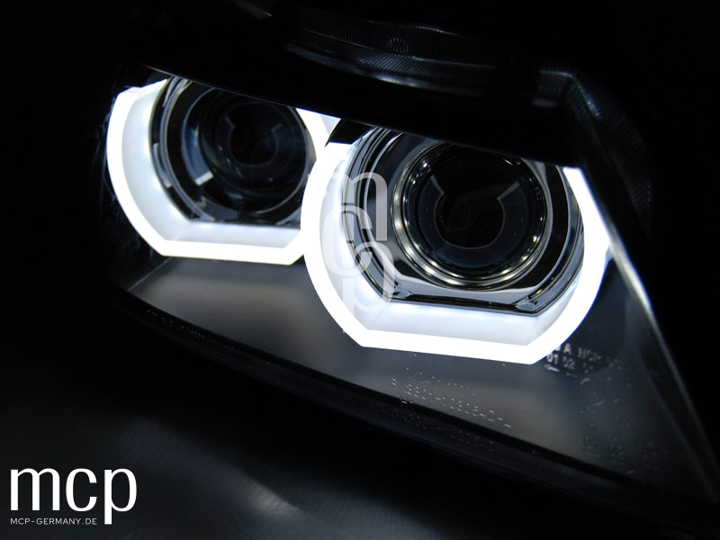 Xenon Scheinwerfer Set für BMW 3er E90/E91 (2009 bis 2011) in Schwarz mit LED Tagfahrlicht – LPBML2 MCP Zusatz 02 Leuchtdetail
