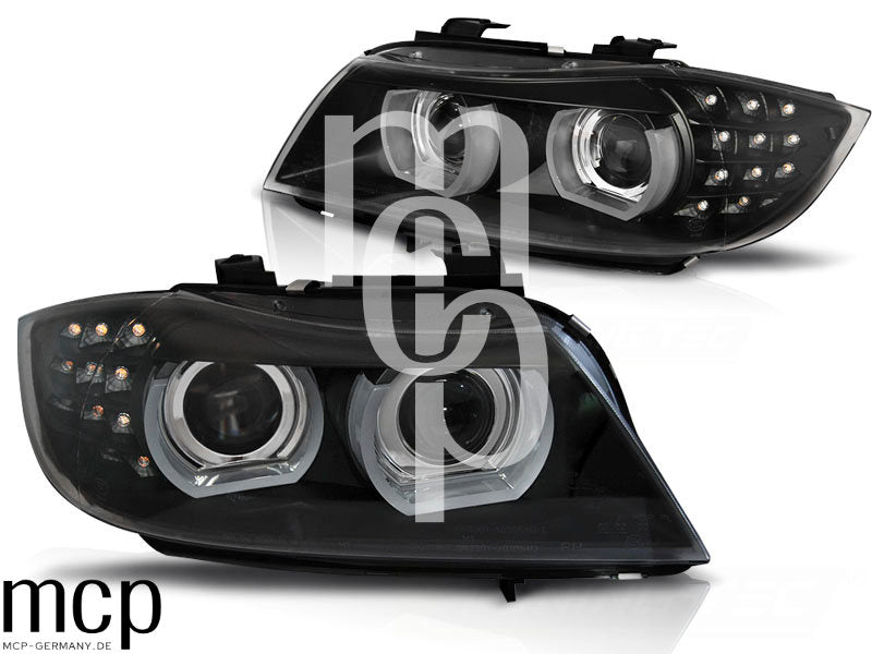 Xenon Scheinwerfer Set für BMW 3er E90/E91 (2009 bis 2011) in Schwarz mit LED Tagfahrlicht