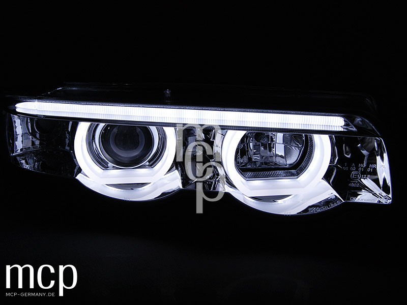 3D Angel Eyes Scheinwerfer Set für BMW 7er E38 (1994 bis 2001) in Chrom – LPBML5 MCP Zusatz 02 Leuchtbild