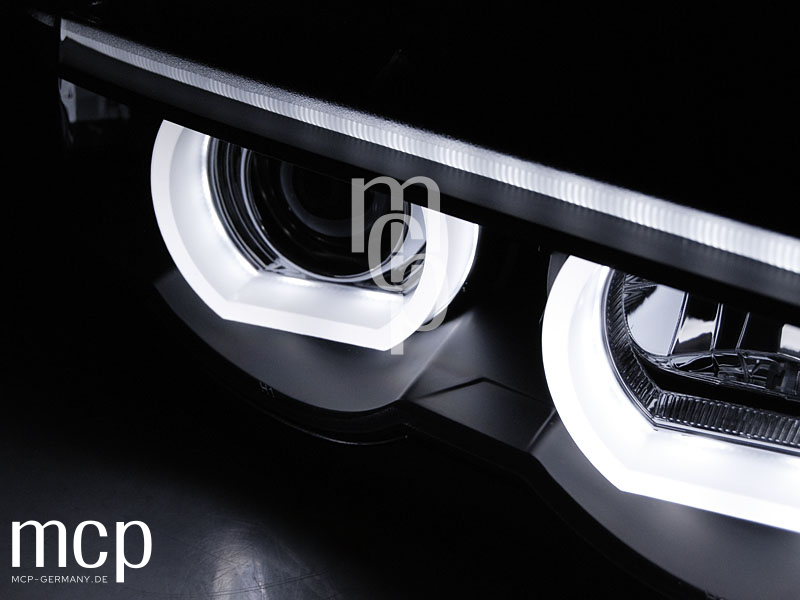 3D Angel Eyes Scheinwerfer Set für BMW 7er E38 (1994 bis 2001) in Schwarz – Zusatz 02 Leuchtdetail