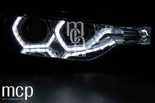 Xenon LED Angel Eyes Scheinwerfer Set für BMW 3er F30/F31 (10/2011 bis 05/2015) in Chrom mit LED Tagfahrlicht – Zusatz 03 Leuchtbild