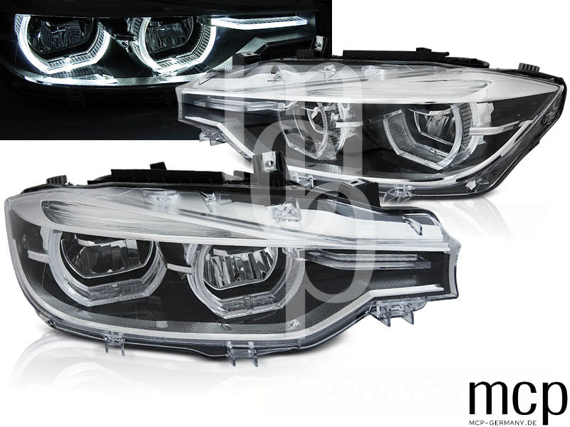 Voll LED Angel Eyes Scheinwerfer Set für BMW 3er F30/F31 LCI (2015 bis 2018) mit LED Tagfahrlicht