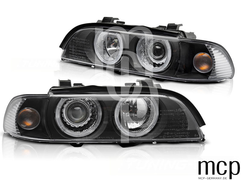 Xenon Angel Eyes Scheinwerfer Set für BMW 5er E39 LCI (2000 bis 2003) in Schwarz
