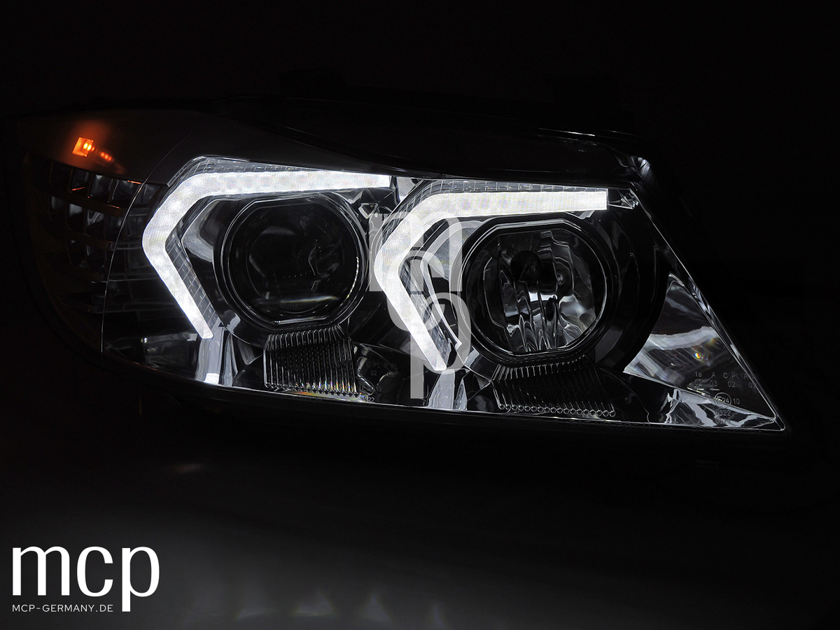 Scheinwerfer Set für BMW 3er E90/E91 (2005 bis 2008) in Chrom – MCP Zusatz 02 Standlicht