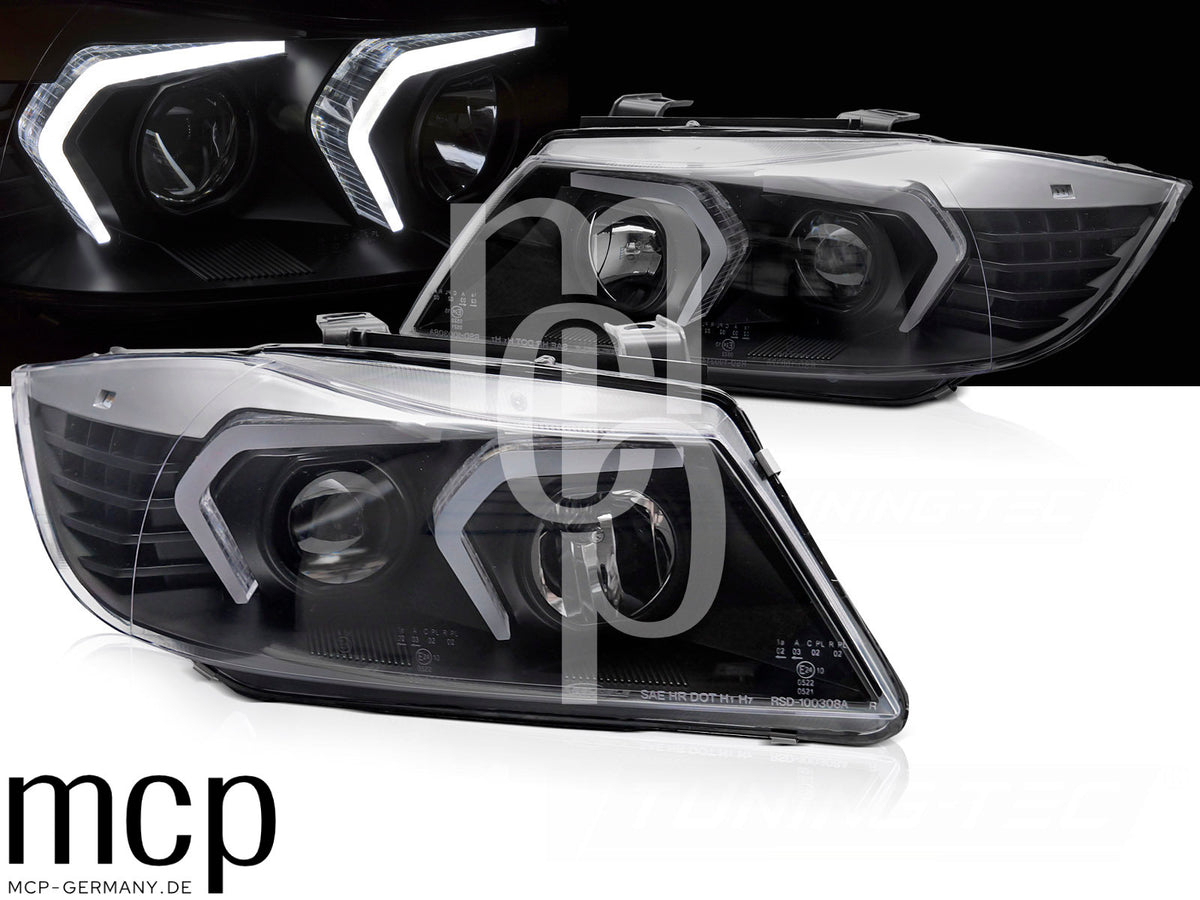 Scheinwerfer Set für BMW 3er E90/E91 (2005 bis 2008) in Schwarz