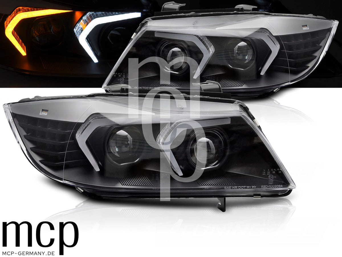 Voll LED Scheinwerfer Set für BMW 3er E90/E91 (2005 bis 2008) in Schwarz