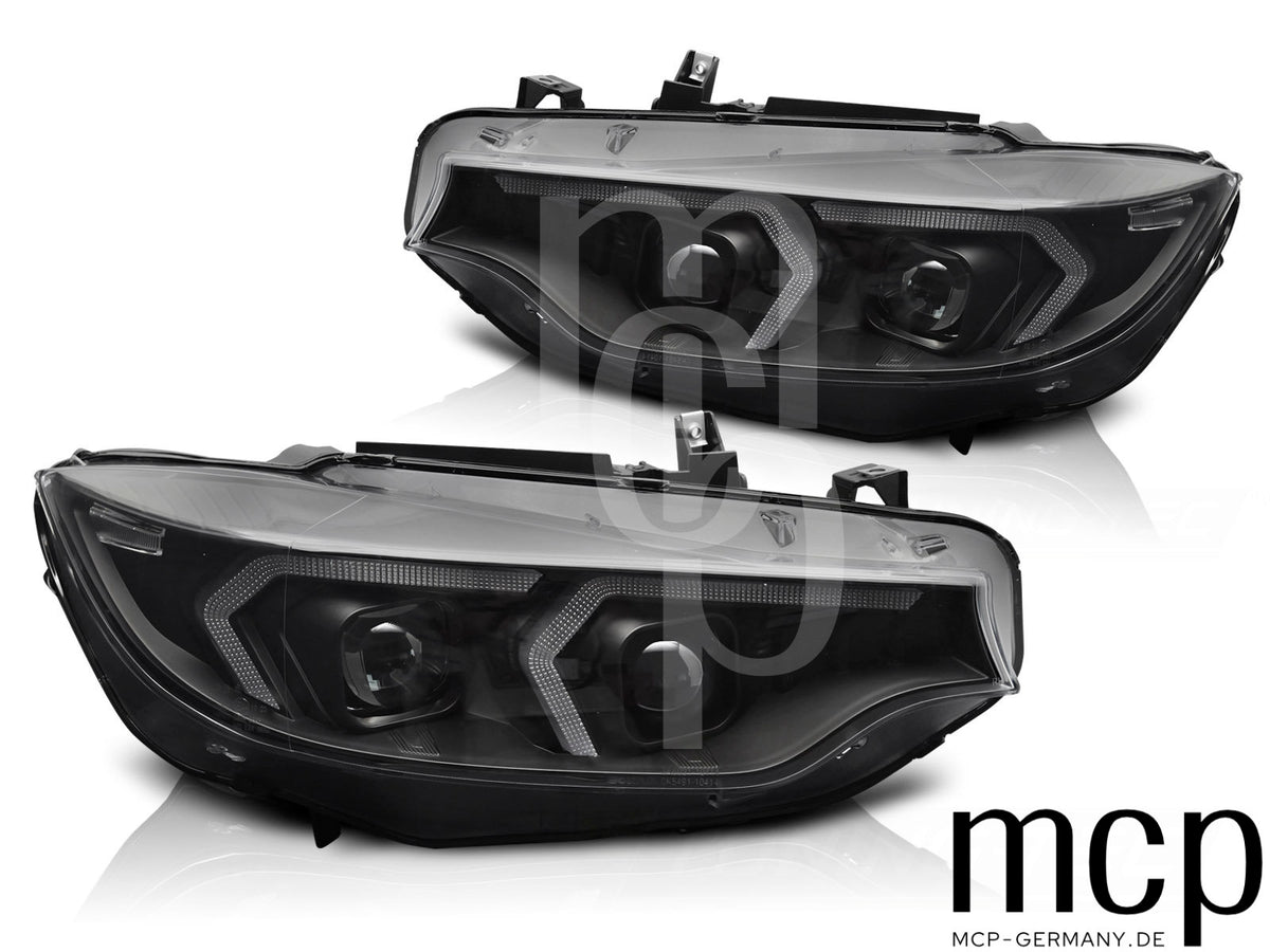 Xenon Scheinwerfer Set für BMW 4er F32/F33 (2013 bis 2017) in Schwarz mit LED Tagfahrlicht