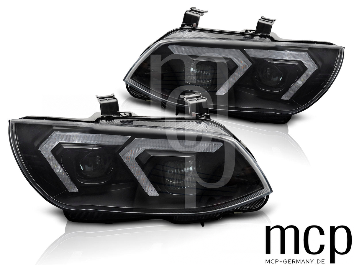 Voll LED Scheinwerfer Set für BMW 3er E92 / E93 LCI (2010 bis 2013) in Schwarz mit LED Tagfahrlicht – Setansicht