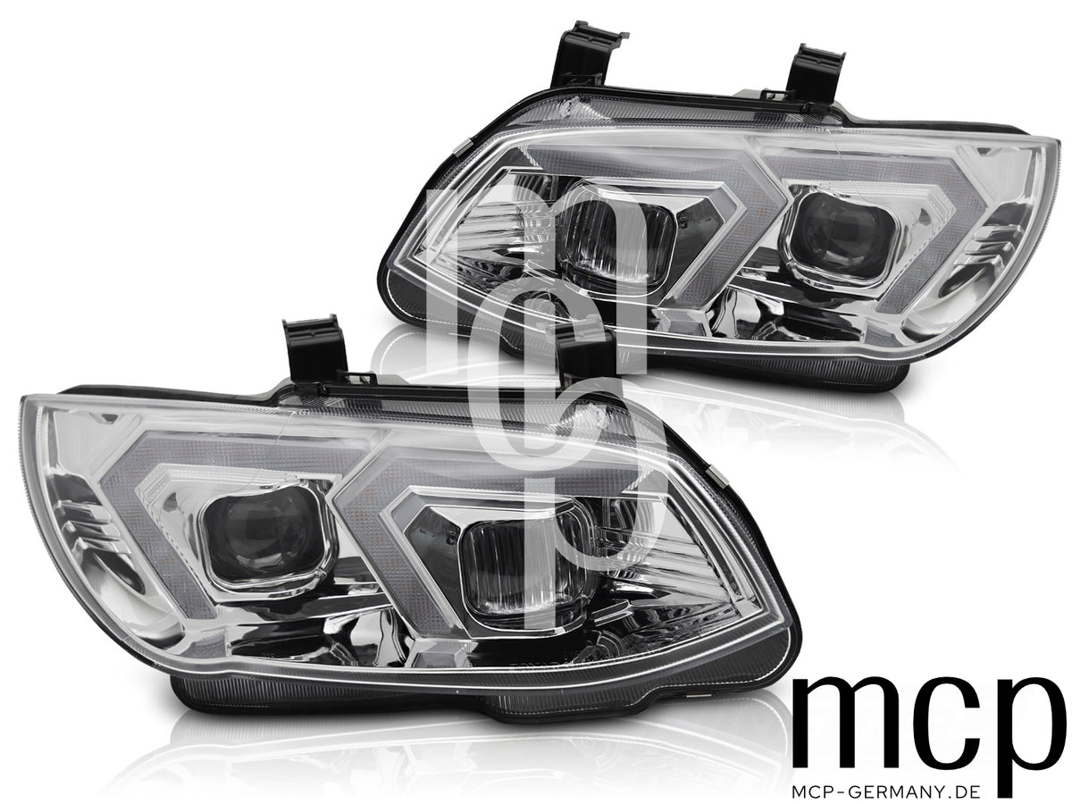 Xenon Scheinwerfer Set für BMW 3er E92 / E93 LCI (2010 bis 2013) in Chrom mit gelbem LED Tagfahrlicht