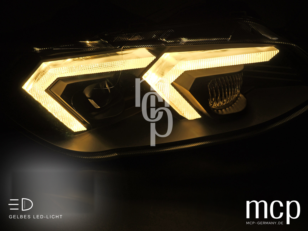 Xenon Scheinwerfer Set für BMW 3er E92 / E93 LCI (2010 bis 2013) in Schwarz mit gelbem LED Tagfahrlicht – MCP Zusatz 02 Gelbes Licht
