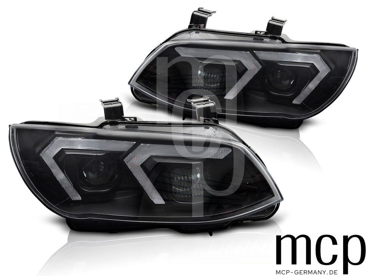 Xenon Scheinwerfer Set für BMW 3er E92 / E93 LCI (2010 bis 2013) in Schwarz mit gelbem LED Tagfahrlicht