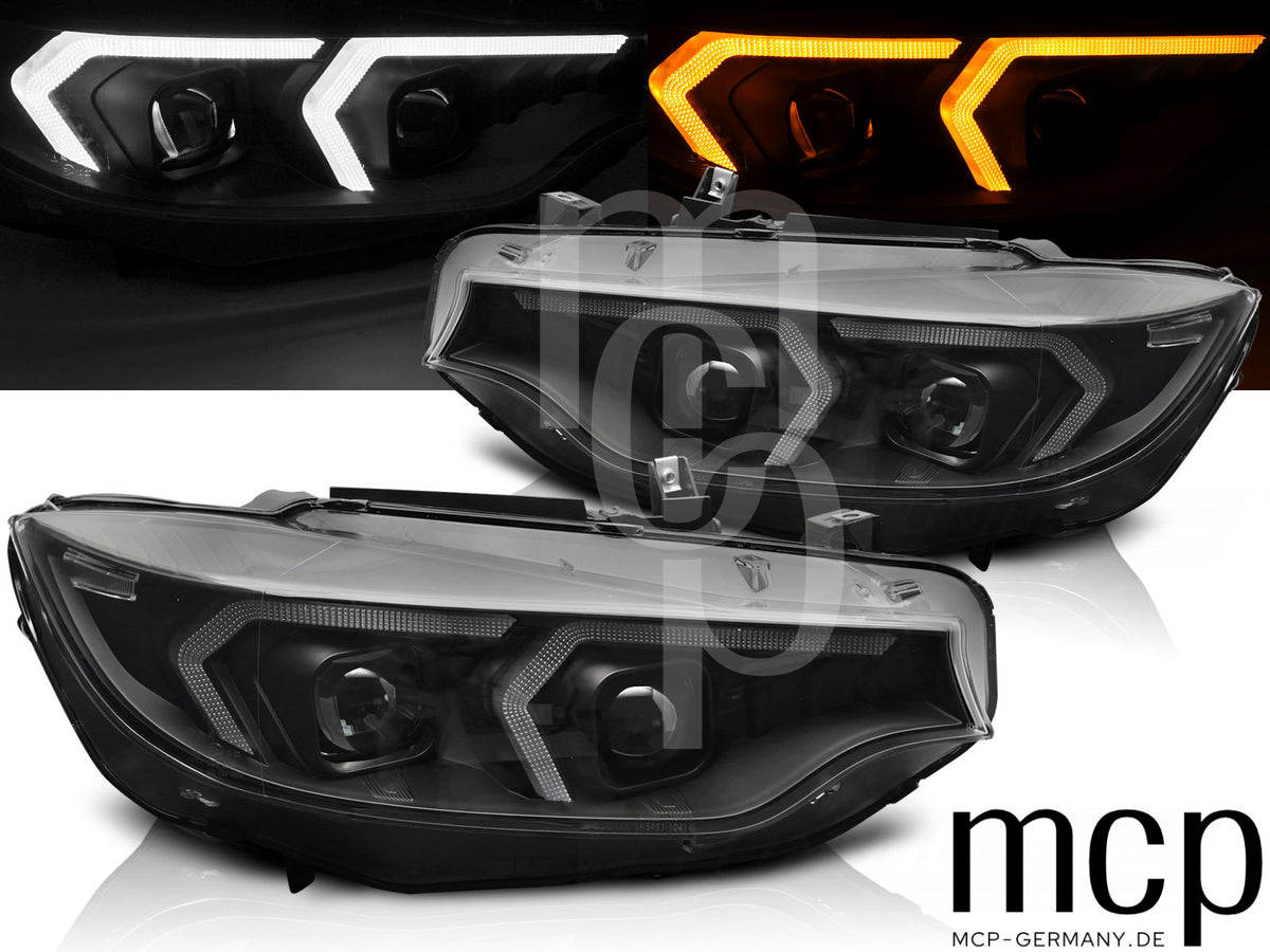 Voll LED Scheinwerfer Set für BMW 4er F32 / F33 (2013 bis 2017) in Schwarz mit LED Tagfahrlicht
