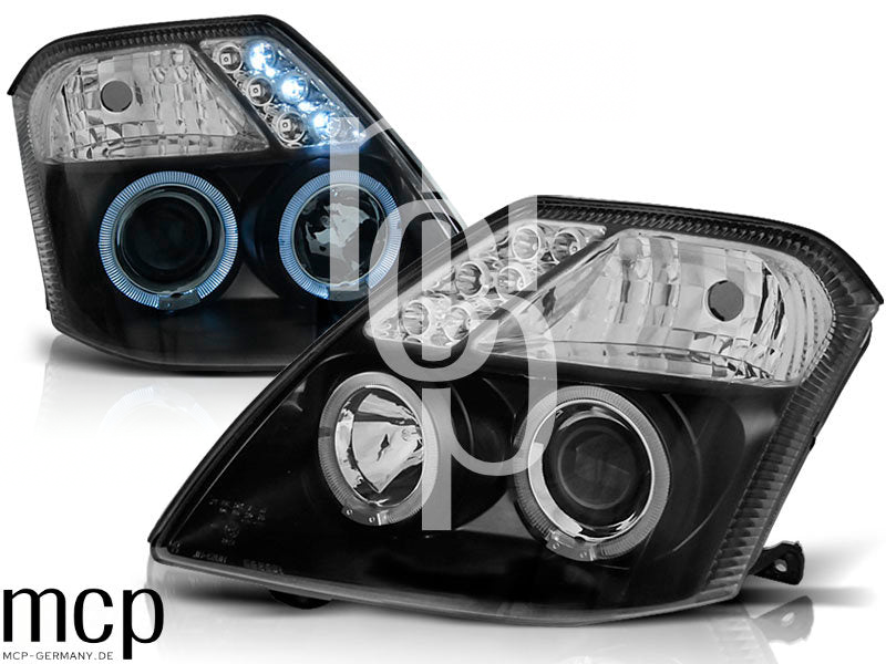 Angel Eyes Scheinwerfer Set für Citroën C2 (2003 bis 2010) in Schwarz – Scheinwerferpaar