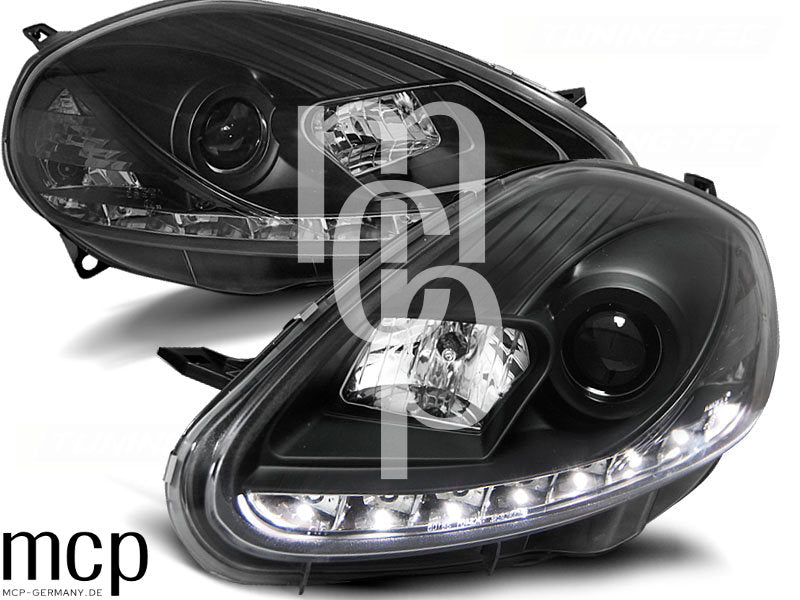 Scheinwerfer Set für Fiat Grande Punto (09/2005 bis 2008) in Schwarz