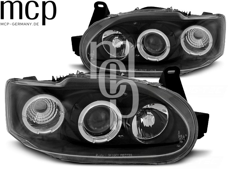 Angel Eyes Scheinwerfer Set für Ford Escort MK7 (02/1995 bis 2000) in Schwarz