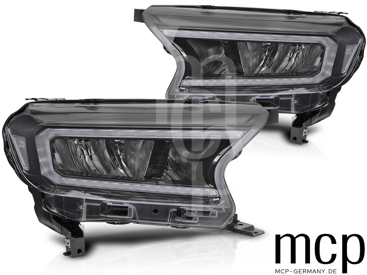 Voll LED Scheinwerfer Set für Ford Ranger V (2016 bis 2022) in Schwarz mit LED Tagfahrlicht